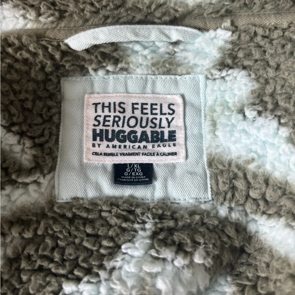 AMERICAN EAGLE Zip-Up Bear Hug Sherpa Sweatshirt Green L/XL - Picture 5 of 5